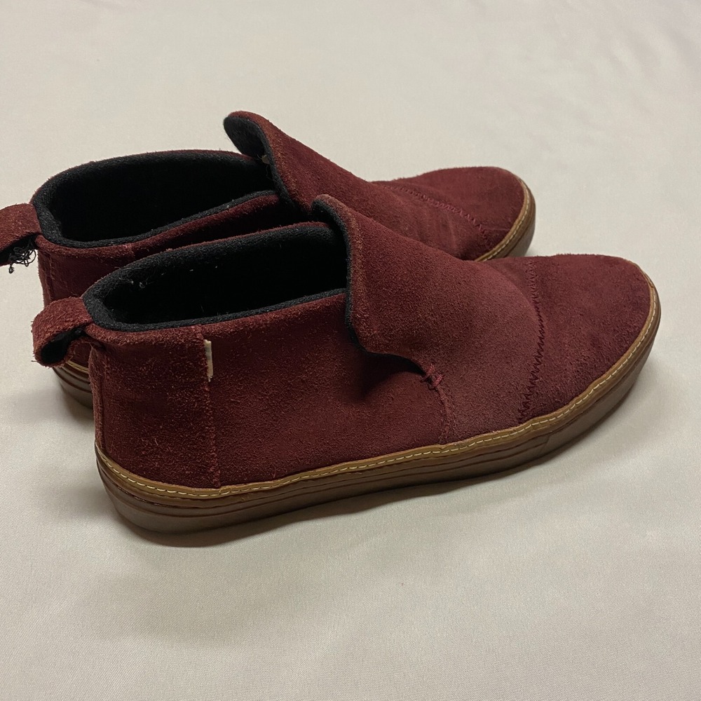 Toms Paxton Ankle Boots Slip On Womens Sz 9 Burgundy Suede Leather Flat Casual